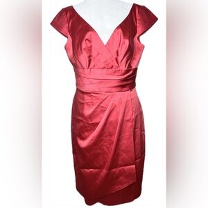 Kay Unger V-Neck Satin Faux Wrap Sheath Cocktail Dress Size 10